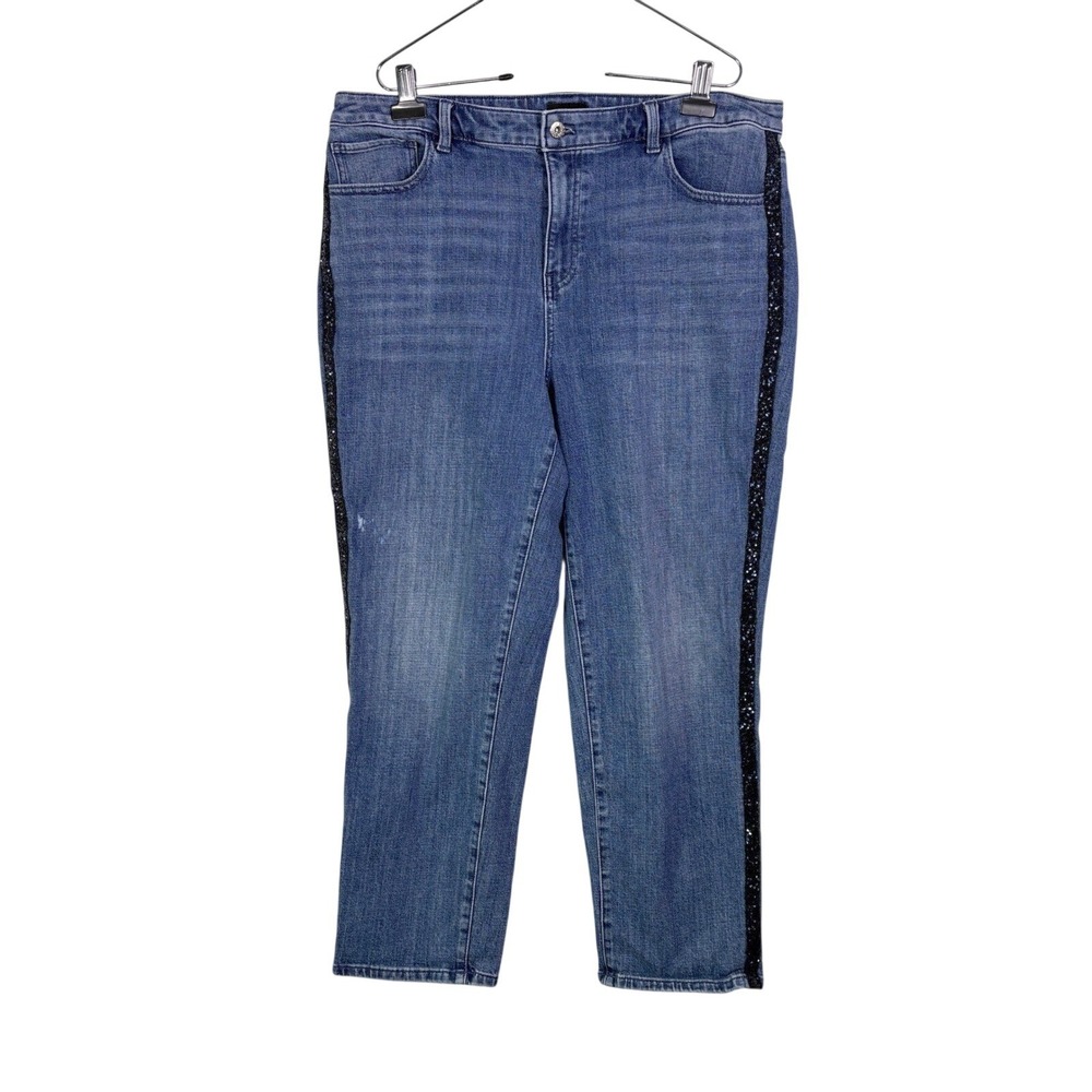 Talbots Straight Ankle Jeans Womens 18W Blue Sequin Side Stripe High Waist